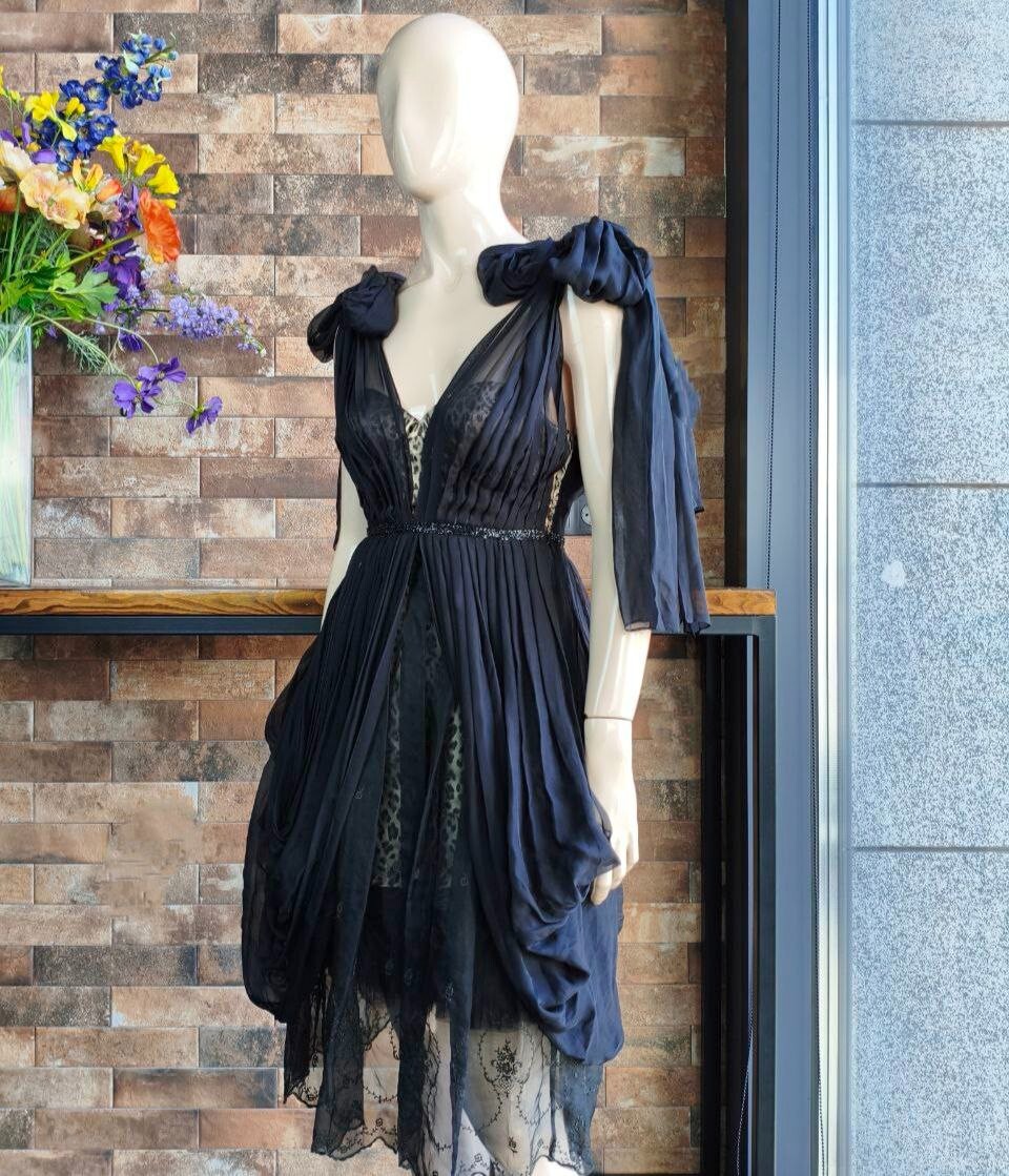 Vintage Silk Layered Evening Dress on Leopard Base Collection 2008 Size 1