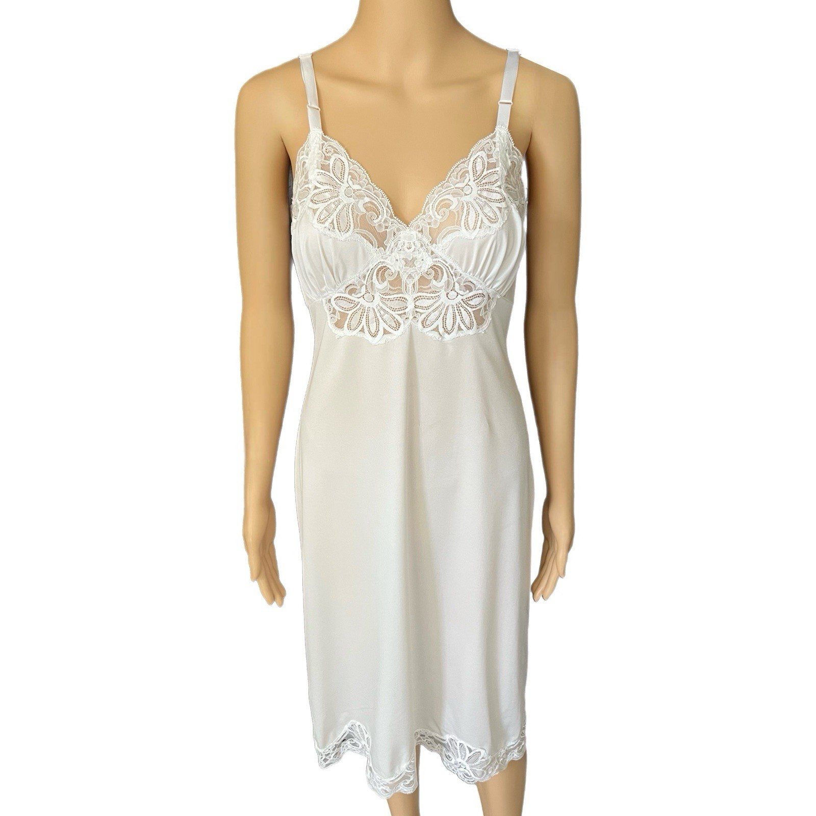 Vintage Shadowline Lingerie Dress Womans 70s Intimate Ivory Lace Slip – 34