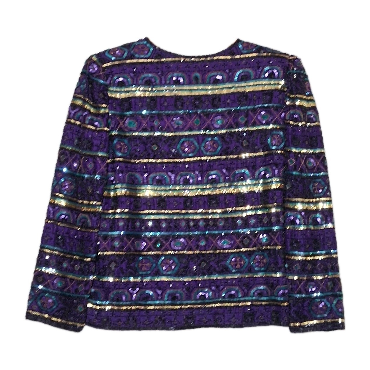 Vtg Laurence Kazar Sequin Beaded Purple Black Green Cocktail Party Jacket Large