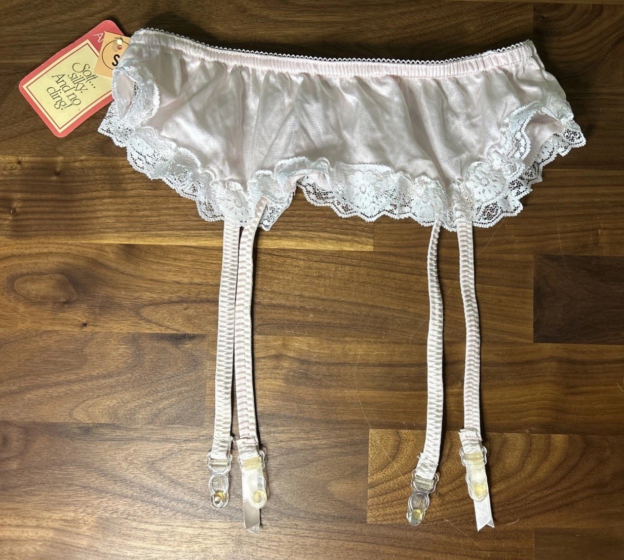 Vtg NWT GARTER Open Bottom Second Skin Pin-Up Panty Top Ruffle Nylon Lacy Pink