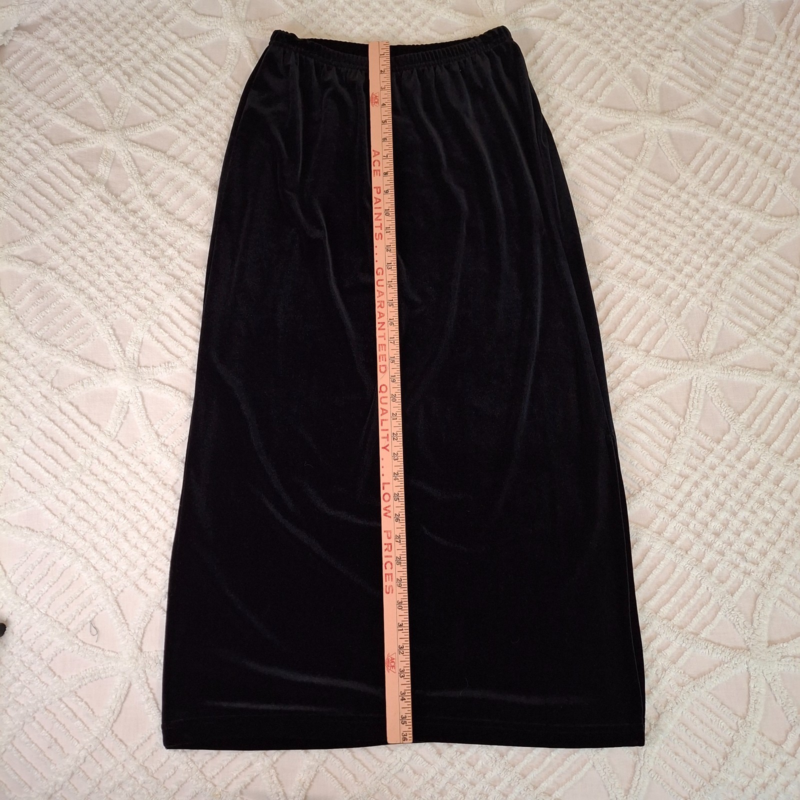 Clio Womens Medium Maxi Skirt Black Velvet Elastic Waist Side Slit Vintage USA
