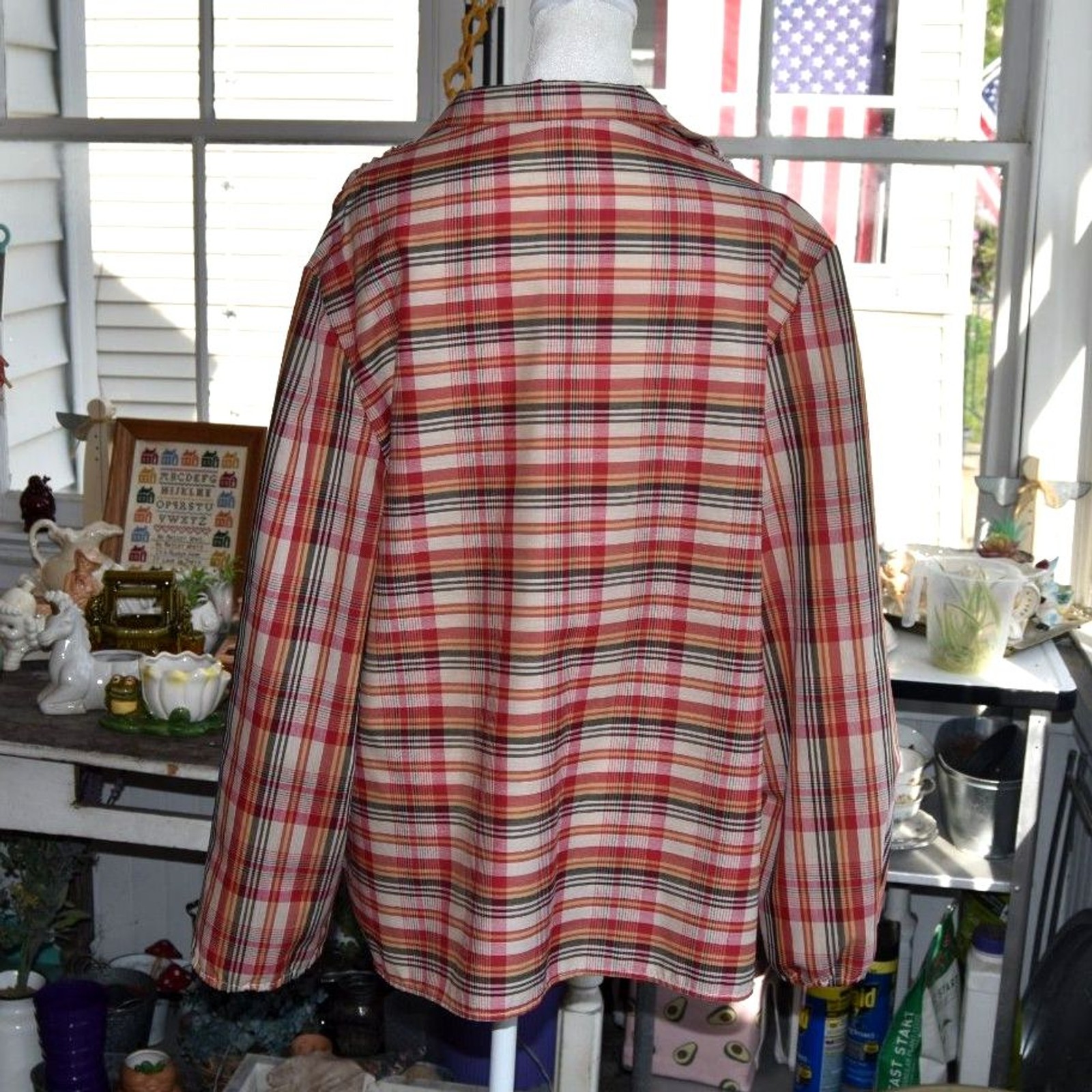 Vintage 80s Plaid Peasant Blouse XL XXL Tie Neck Boho Cottagecore Shirt