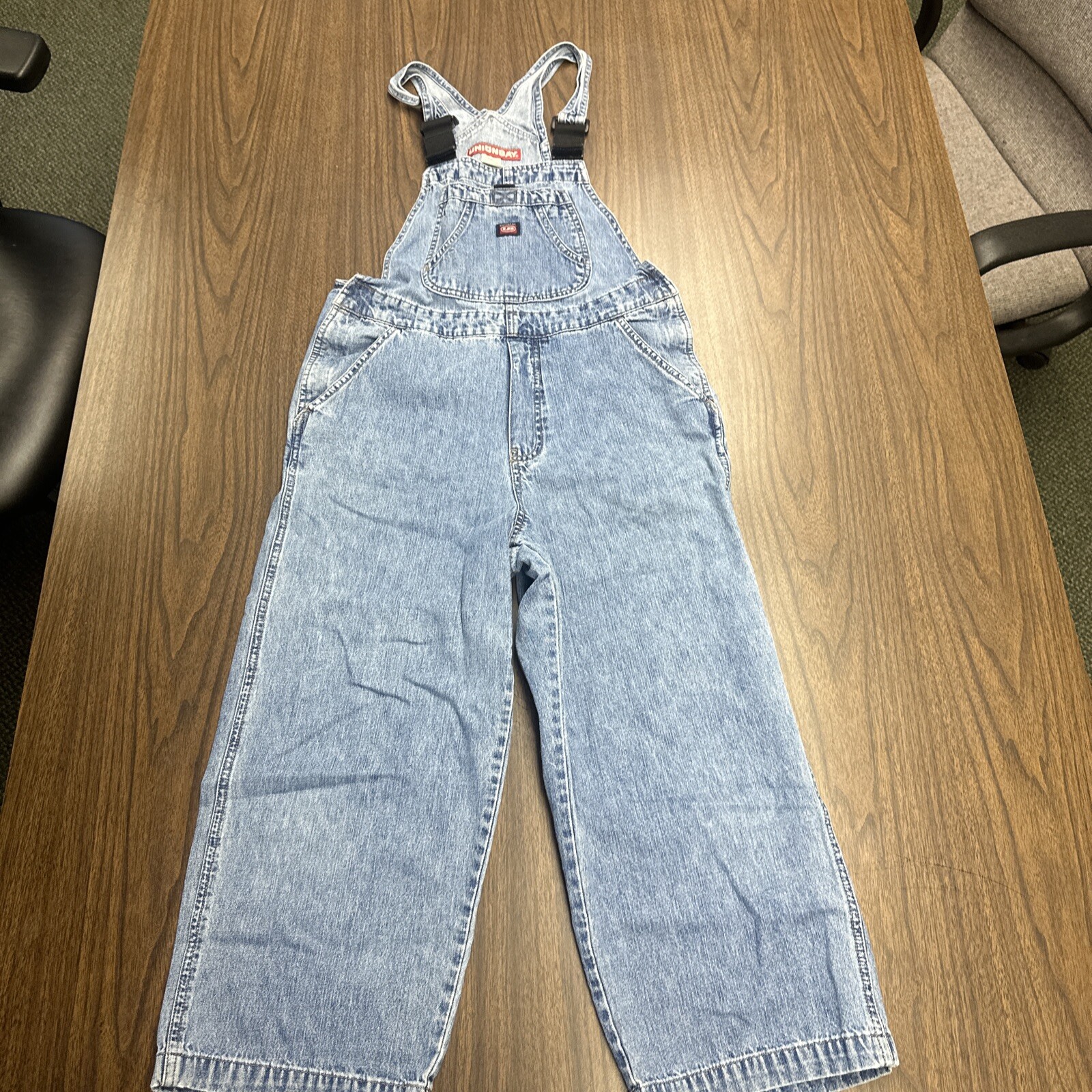 Union Bay Overalls Womens Small Denim Bib Capri Blue Jean Hook & Loop Y2K VTG