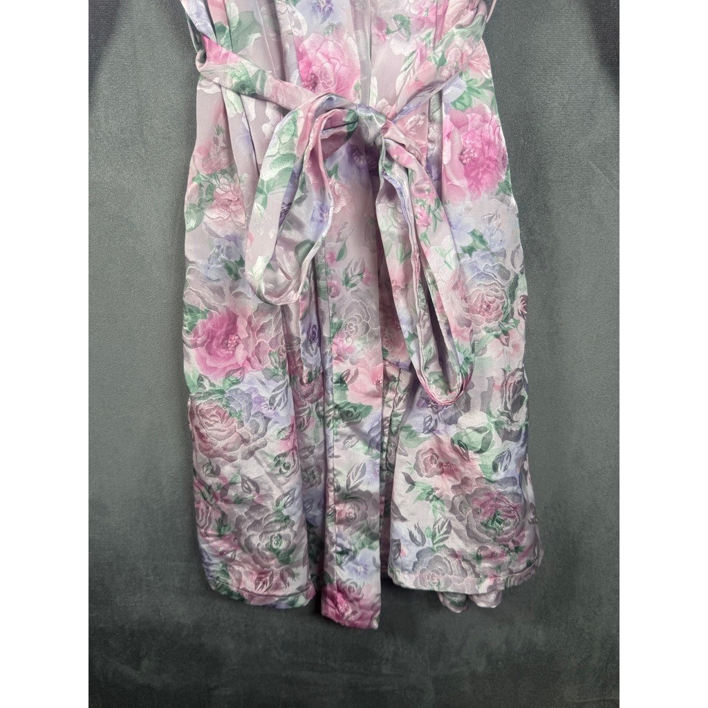 Lanz of Salzburg Robe Women’s Sz S Pink Floral Jacquard Satin Vintage USA