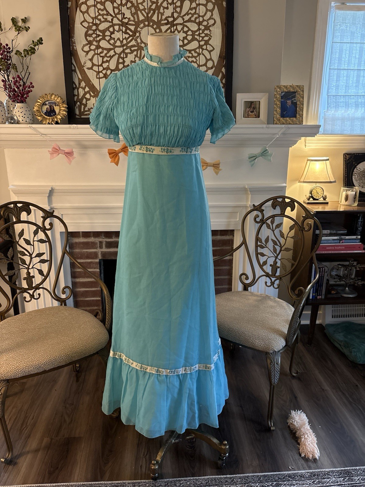 Vintage Blue Dress with Ribbon Trim Women’s