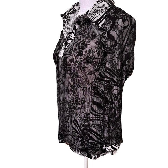 90s Y2K vintage black mesh floral beaded Alberto Makali top medium large