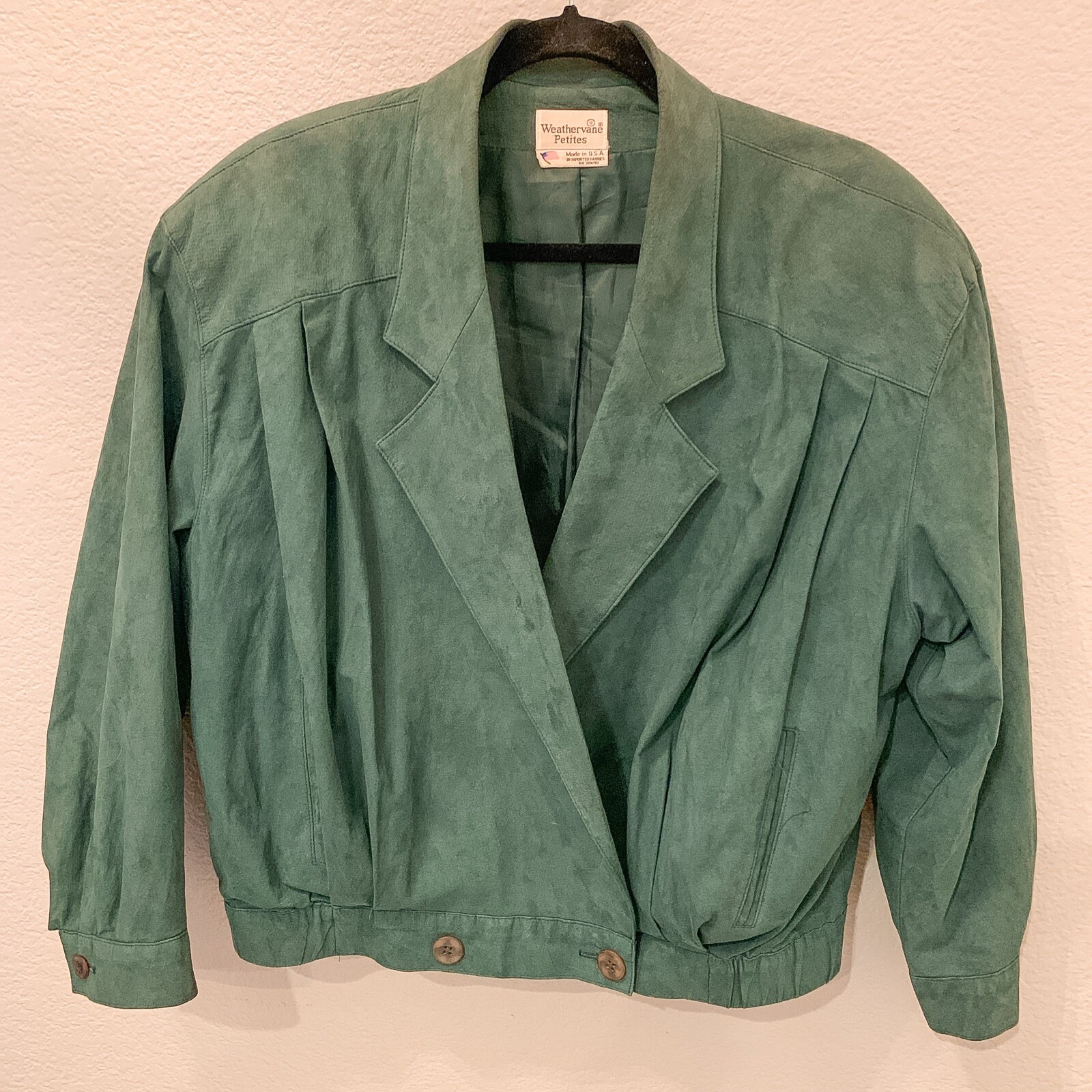 Vintage Women’s Hunter Olive Green Suede Leather Bomber Jacket Size 8 Petite