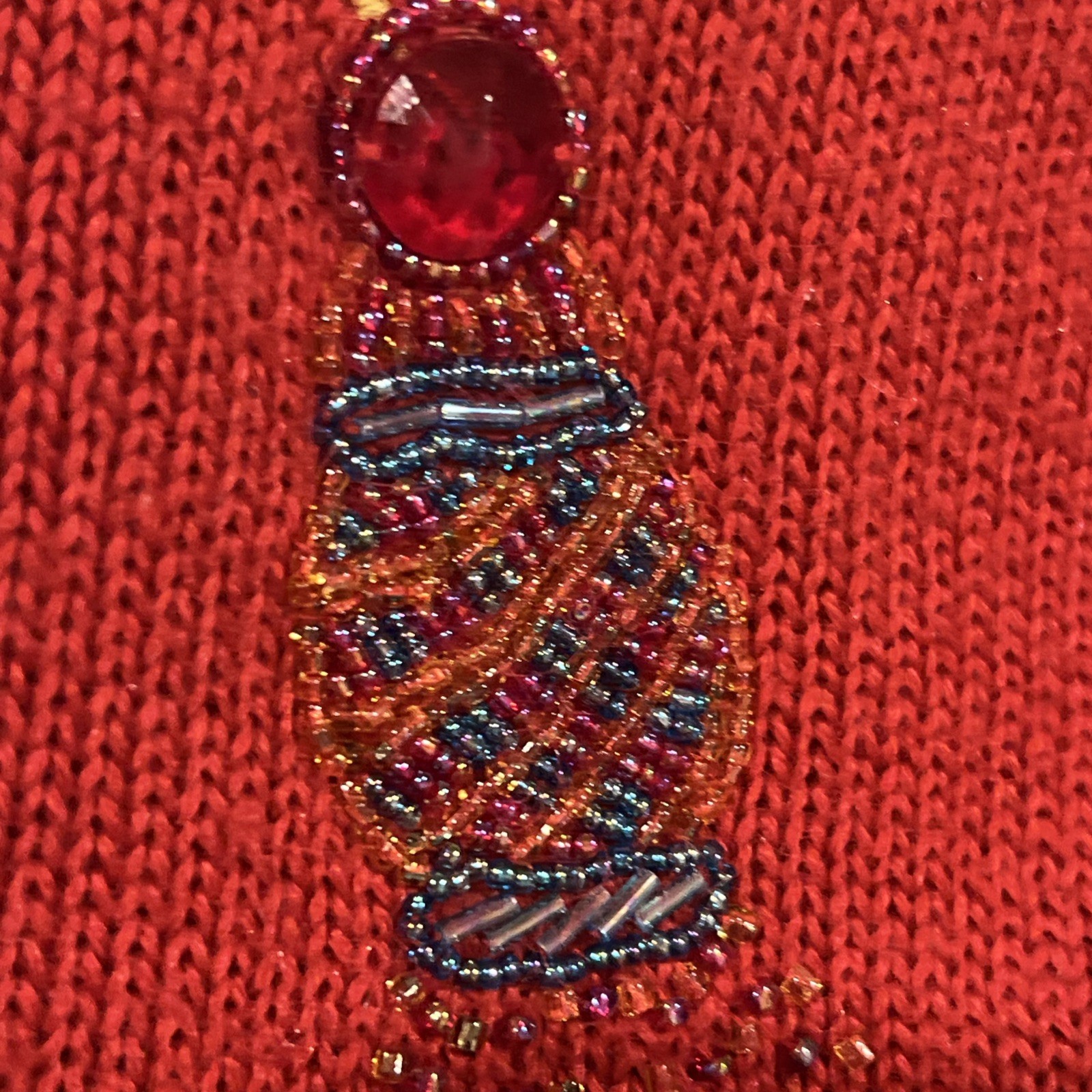 VTG Western Connection womens S tunic Sweater Red pearls beaded v neck 80s Retro