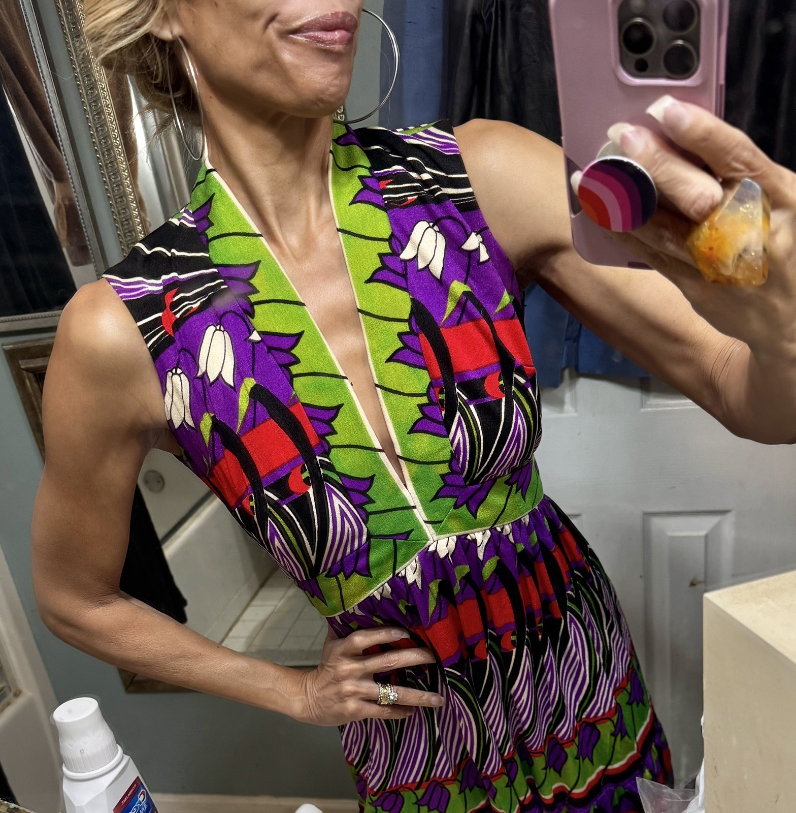 Vtg Victor Costa Romantica Young Dimensions Dress 60s 70s Plunge Vibrant XS S