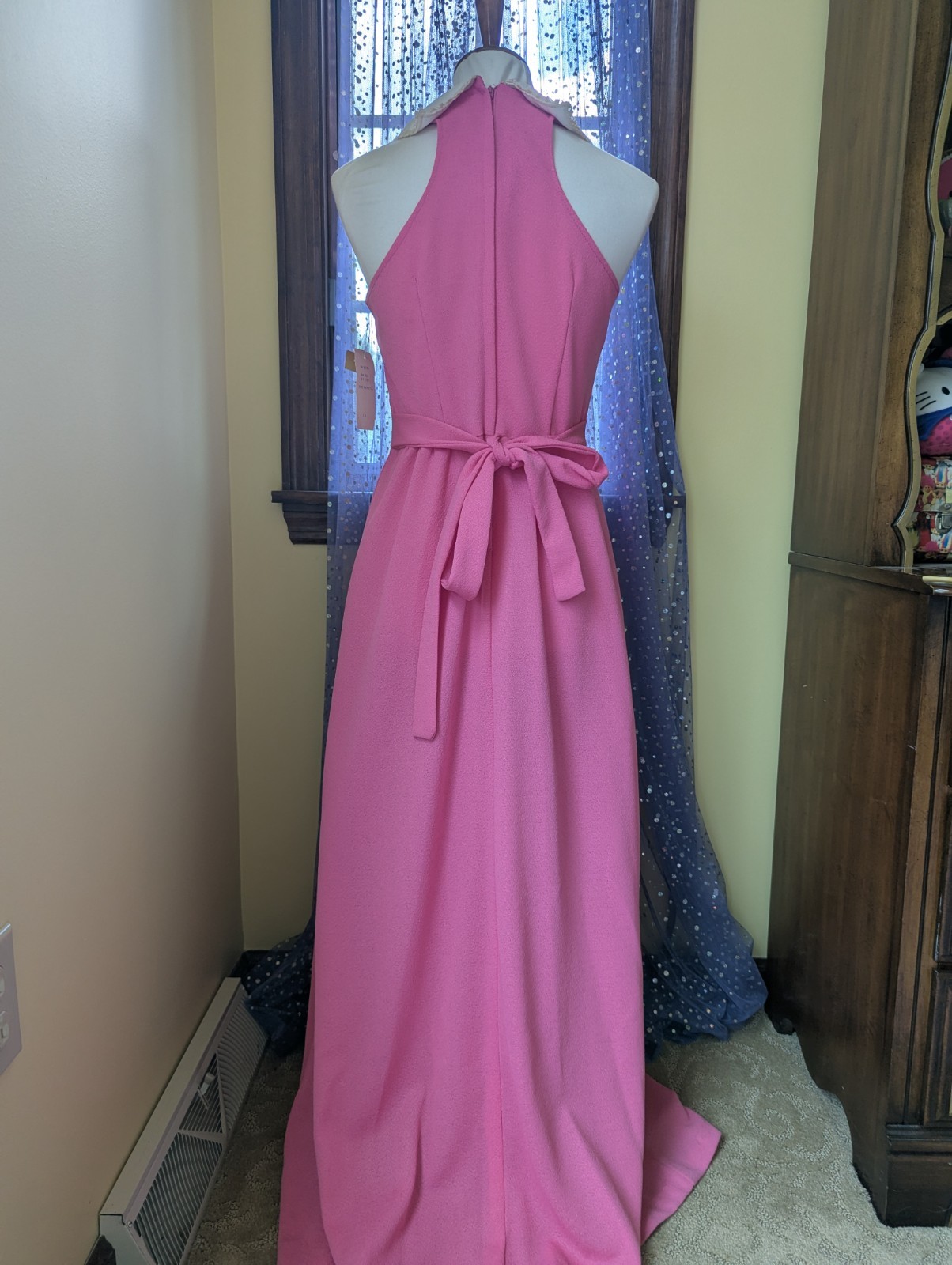 Vintage 70’s Joni Blair Of California Pink Dagger Collar Polyester Maxi Dress S