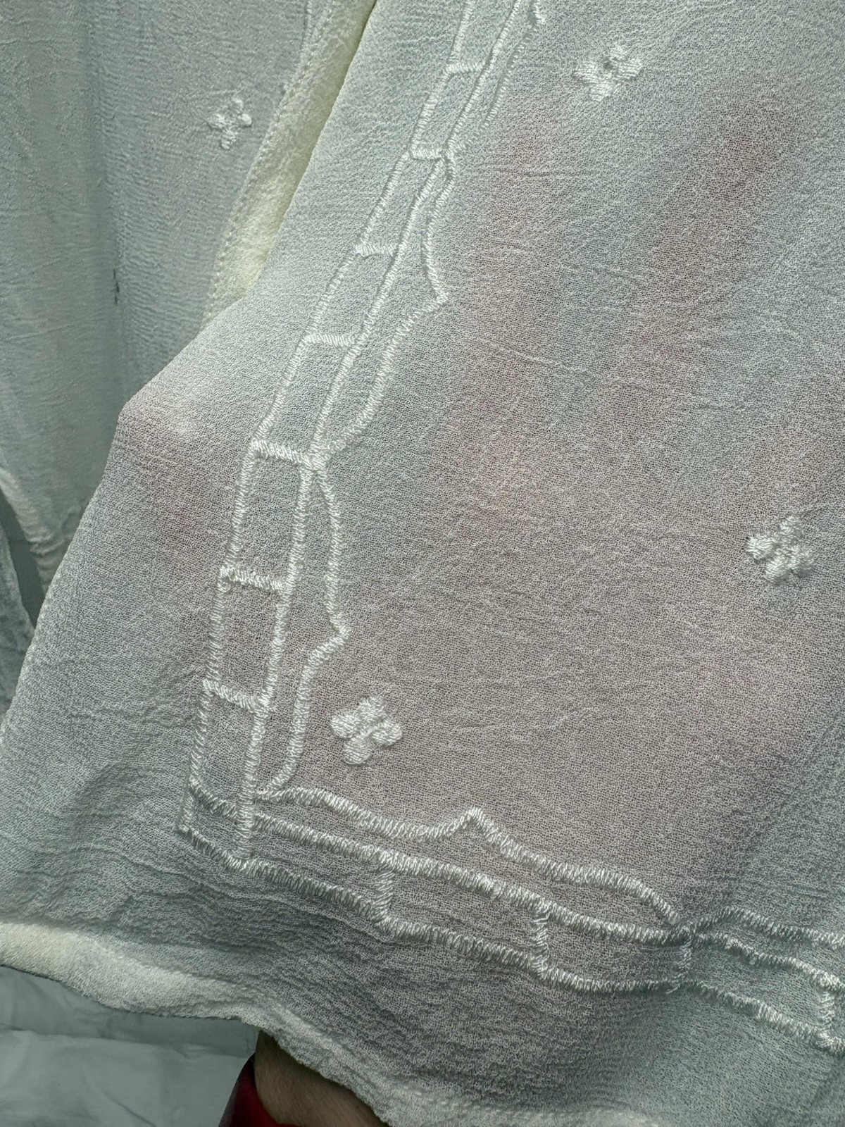 Vintage La Femme White Embroidered Rayon Blouse M Sheer Sleeveless Made India