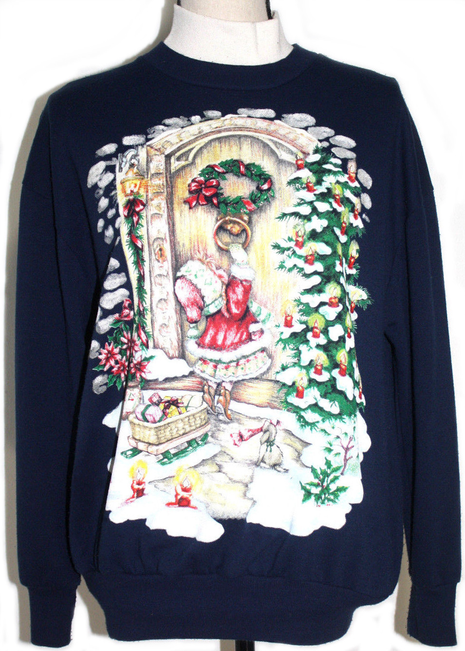 VTG Nutcracker Womens Medium Sweater Dark Blue Long Sleeves SweatShirt Christmas