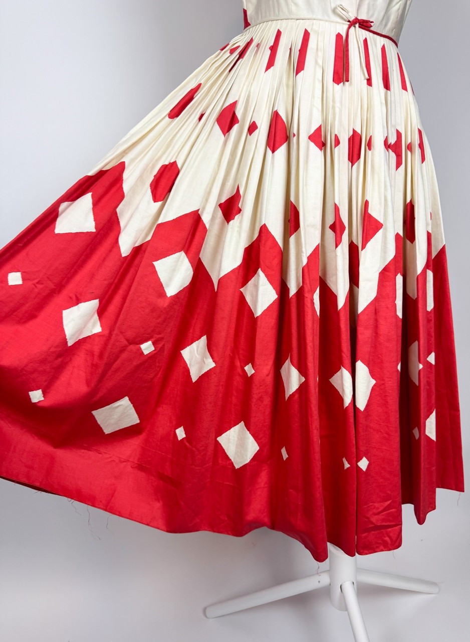 1950s Vintage Red and White Checkered Cotton Swing Dress