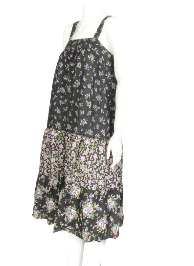 Vintage 1980s Cottagecore Calico Floral Prairie Nap Dress Purple Black Tank sz L