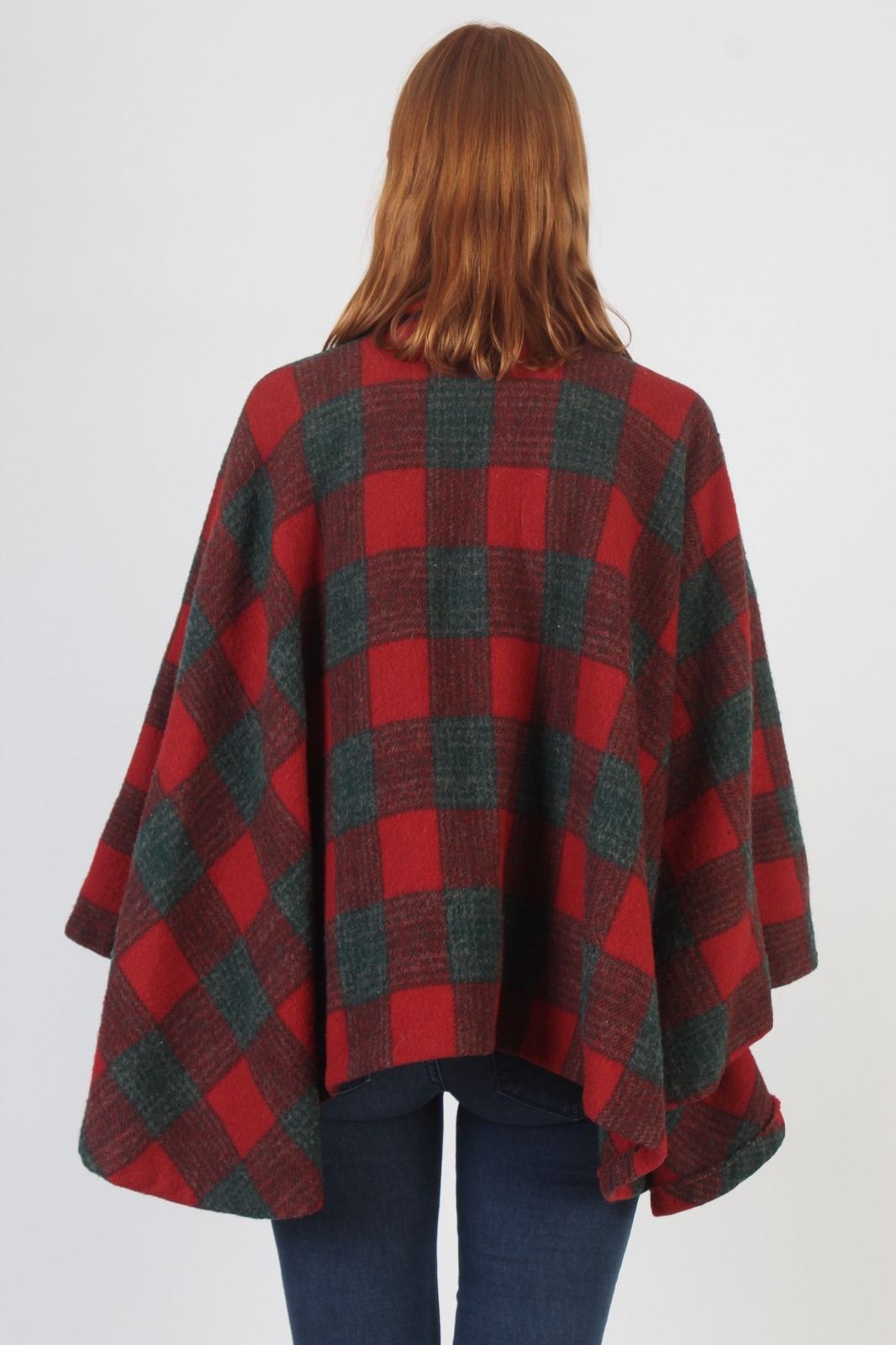 Vintage 50s Tartan Plaid Cape Gingham Holiday Wool Cocoon Poncho Coat Jacket