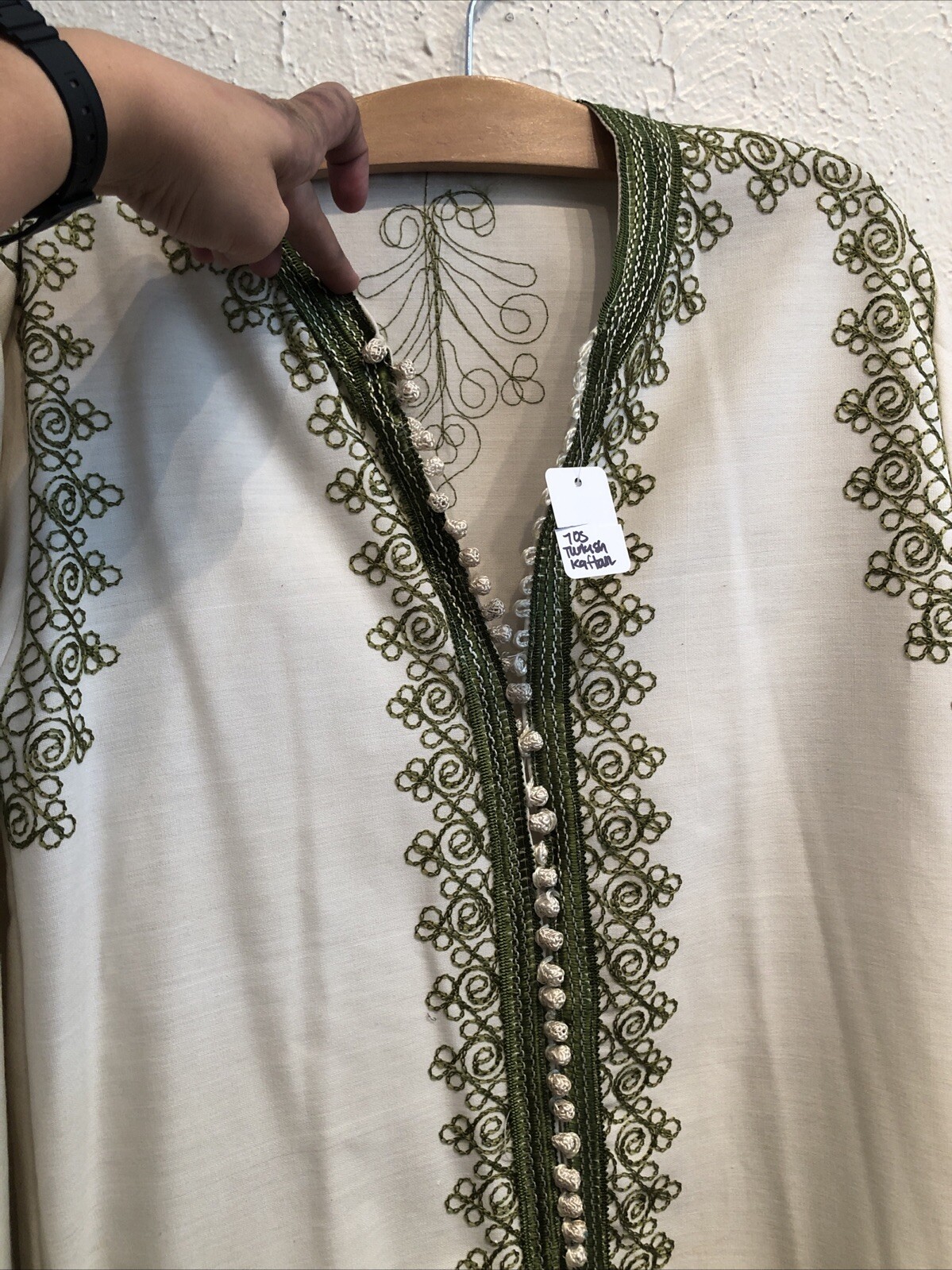 Seventies Turkish Embroderied Kaftan Cream And Green
