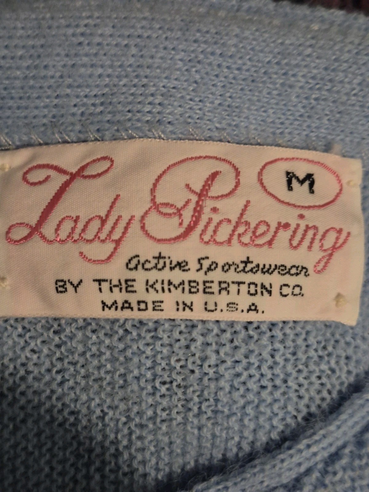 Vintage Lady Pickering Blue V Neck Crest Sweater Women’s Sz M Old School