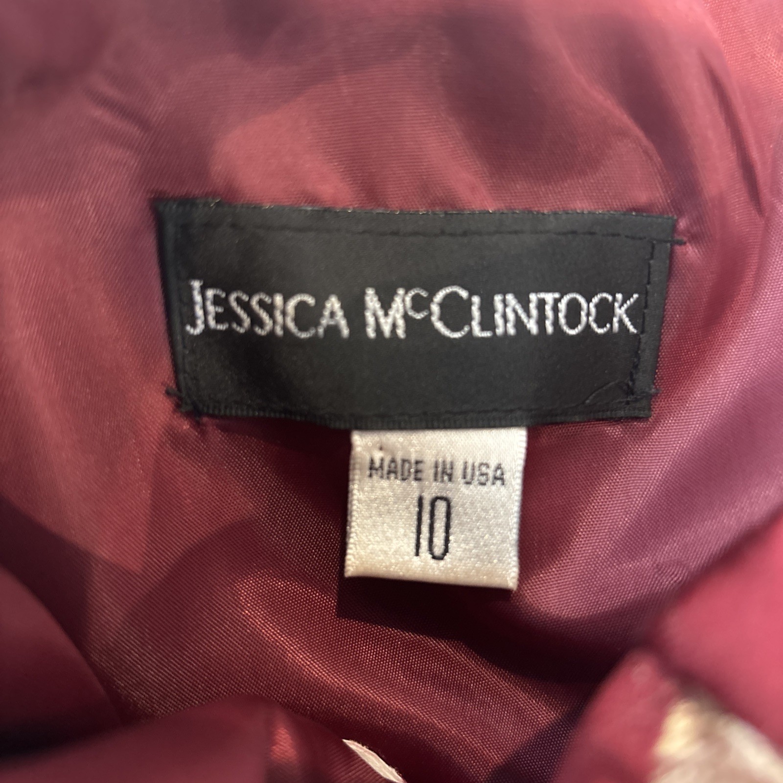 VTG Jessica McClintock Strapless Polka Dot Dress Burgundy Gold USA 1990s Y2K