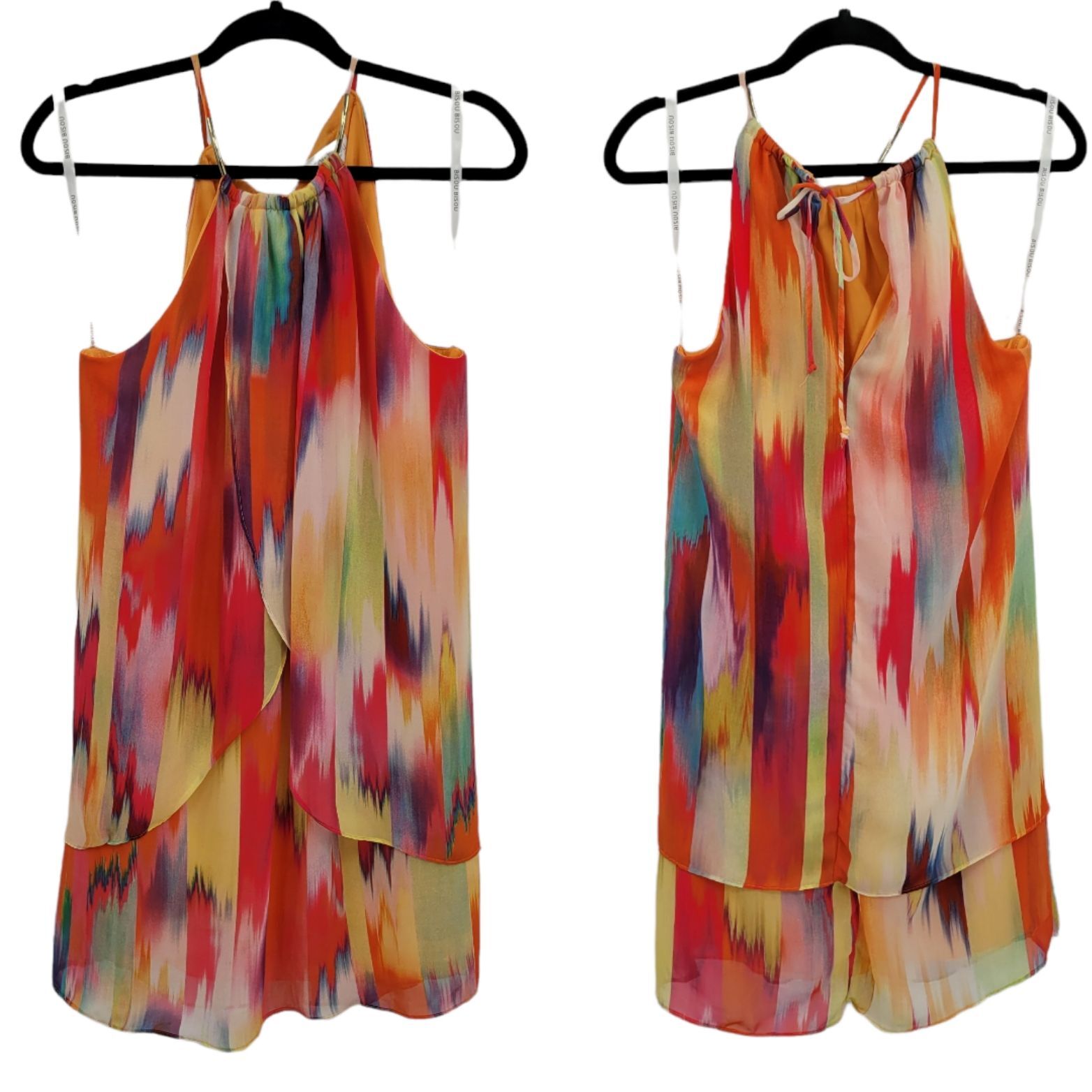 Vintage Bisou Bisou Dress 8 Rainbow Tiered Ruffle Shift Halter Colorful Pride