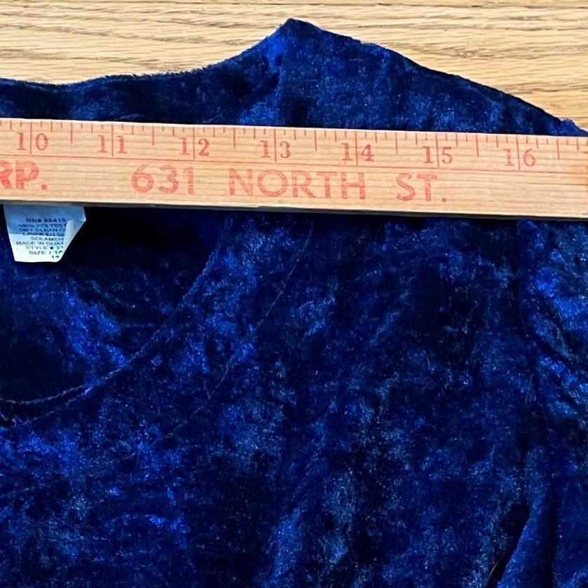 Brett Alixander Vintage 90s Velvet Midi Dress Dark Academia Blue Tie Back Bow