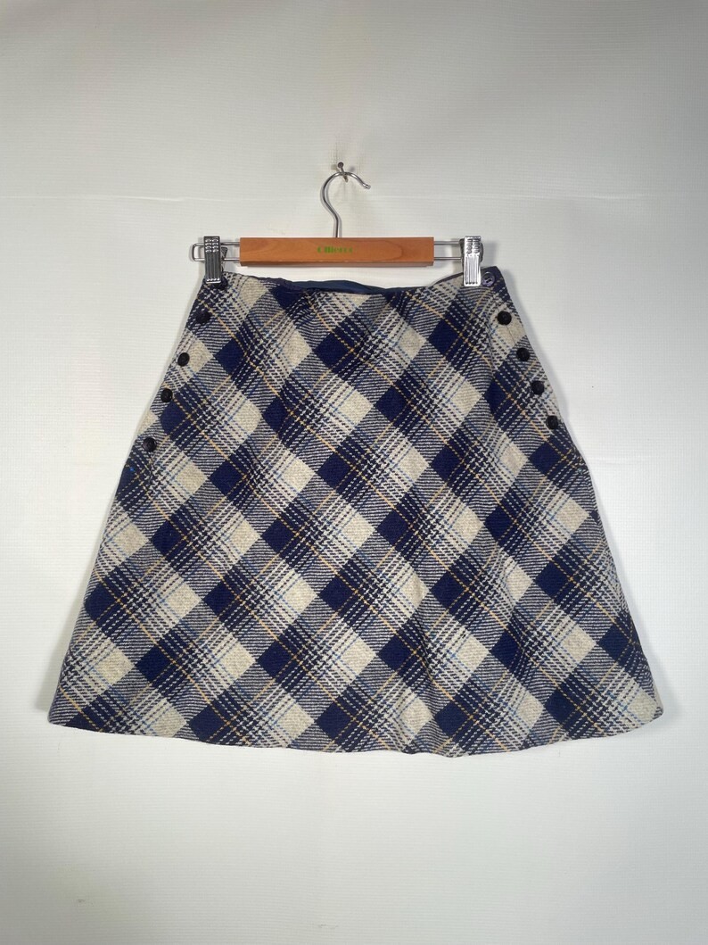 Vintage 1970s Wool Plaid Mini Skirt Size 28 Waist