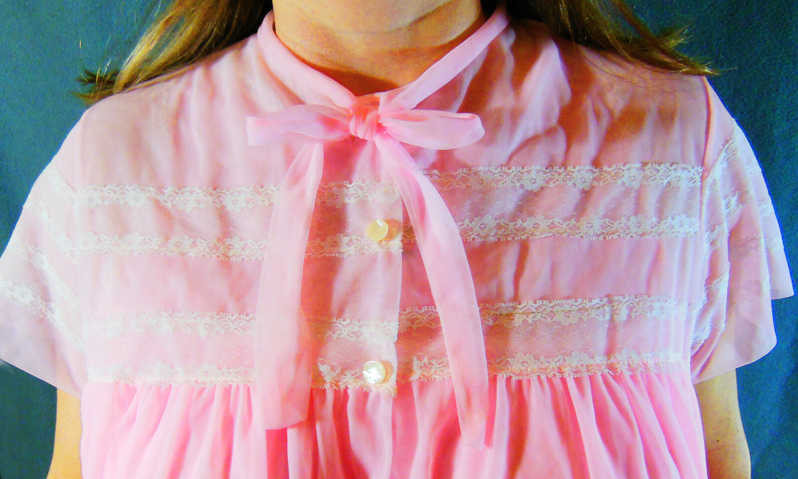 RARE!!! AVIAN PINK DOUBLE LAYER LACY CHIFFON NIGHTGOWN&ROBE 2 PC SET M NEW