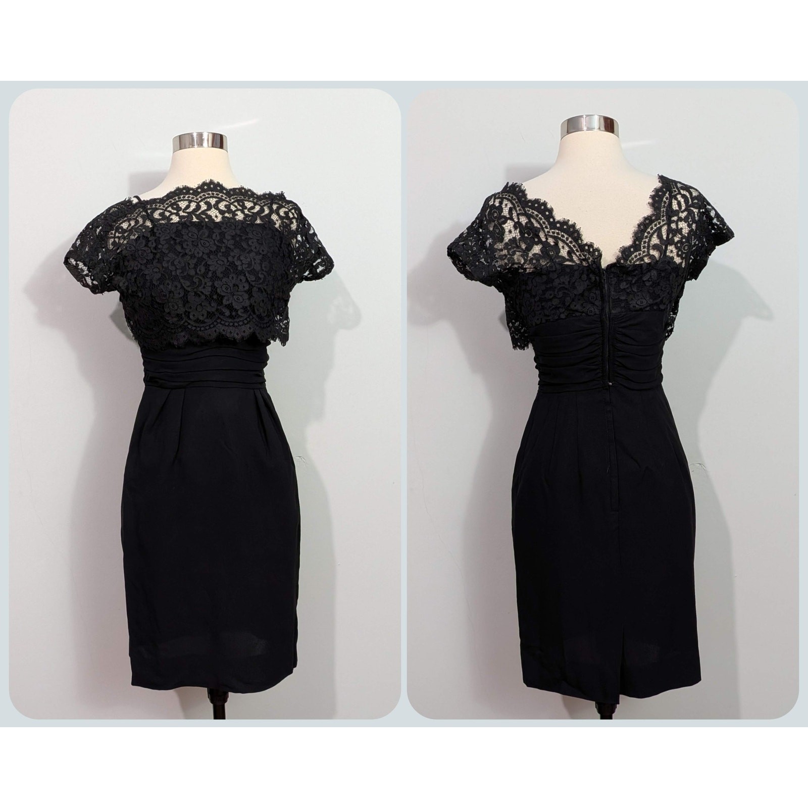 50s Black Spaghetti Strap & Lace Wiggle Dress