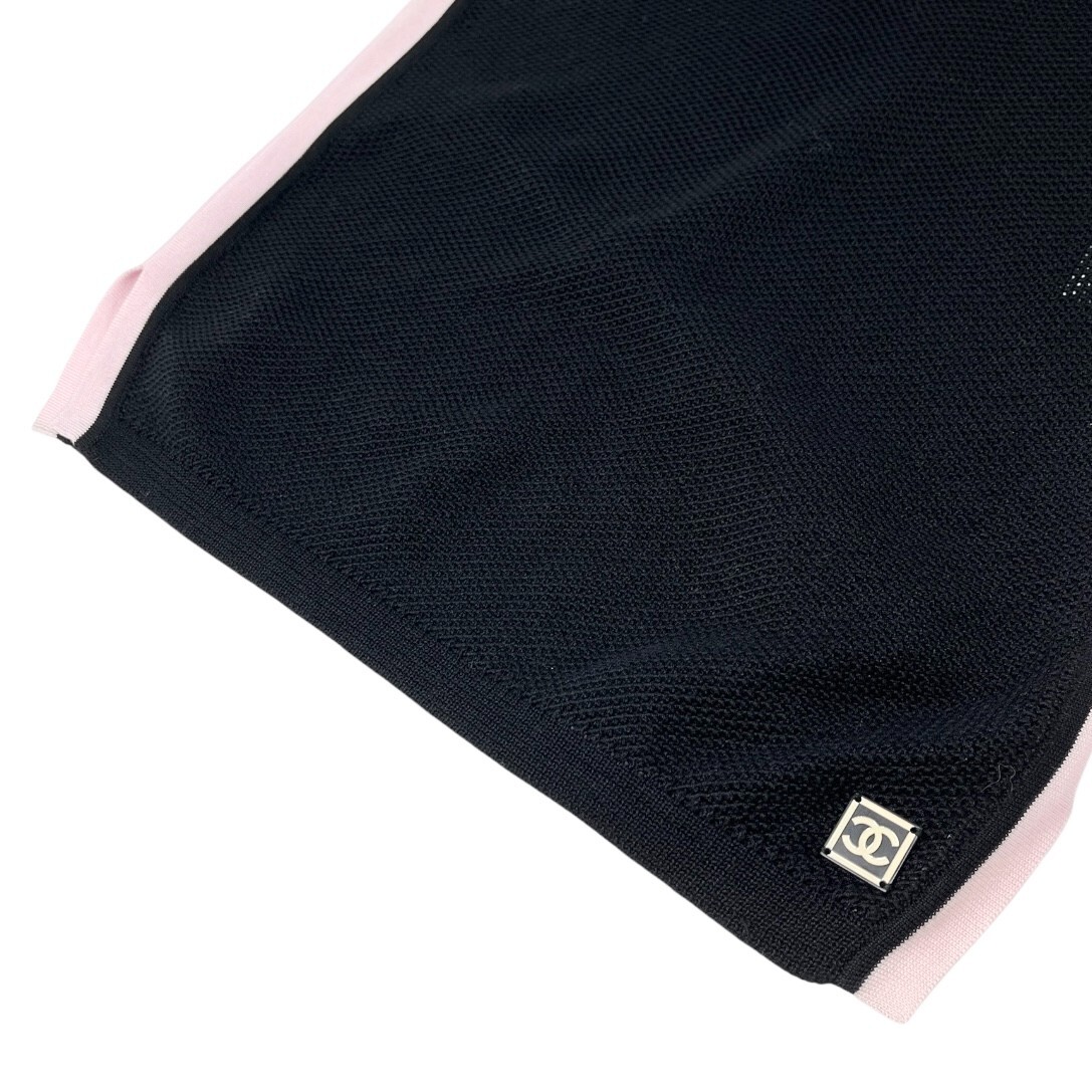 CHANEL Vintage 03P CC Logo Mesh Knit Tank Top #38 Black Pink Cotton Rank AB+