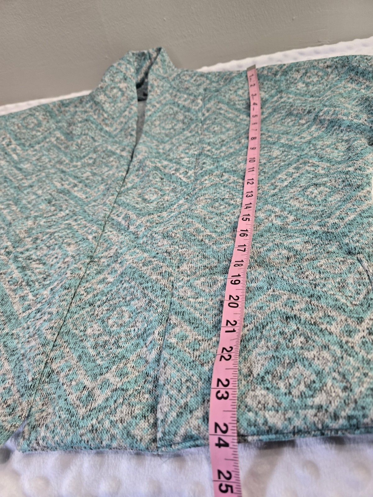 Vintage Handmade Bed Jacket Blazer Cardigan Large XL 3/4 Sleeves Heavy Aqua Gray