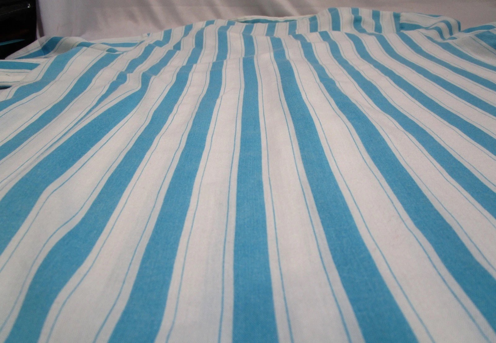 Handmade Vintage Single Stitch Light Turquoise Button Up Short Sleeve Blouse L