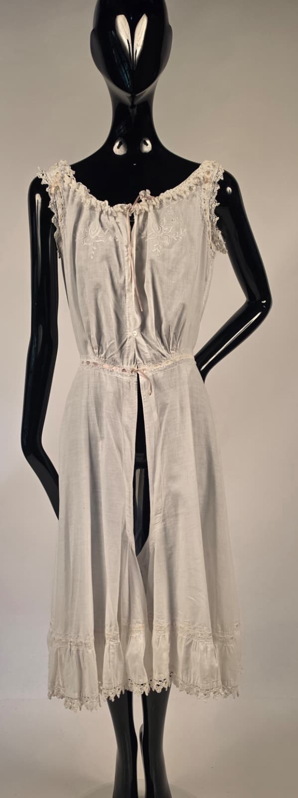 VICTORIAN 19TH C FULL BLOOMER SLIP W SLIT CROTCH + EMBROIDERED FRONT