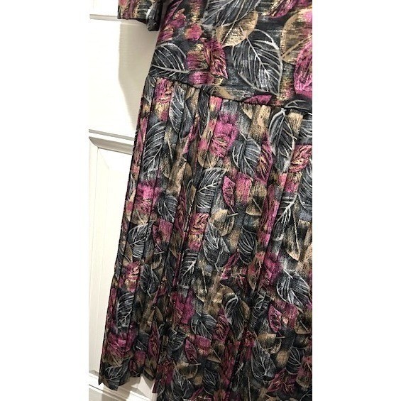 Vintage Alexis Fashions Pink Black Drop Waist Pleated Midi Dress 80s Size Small