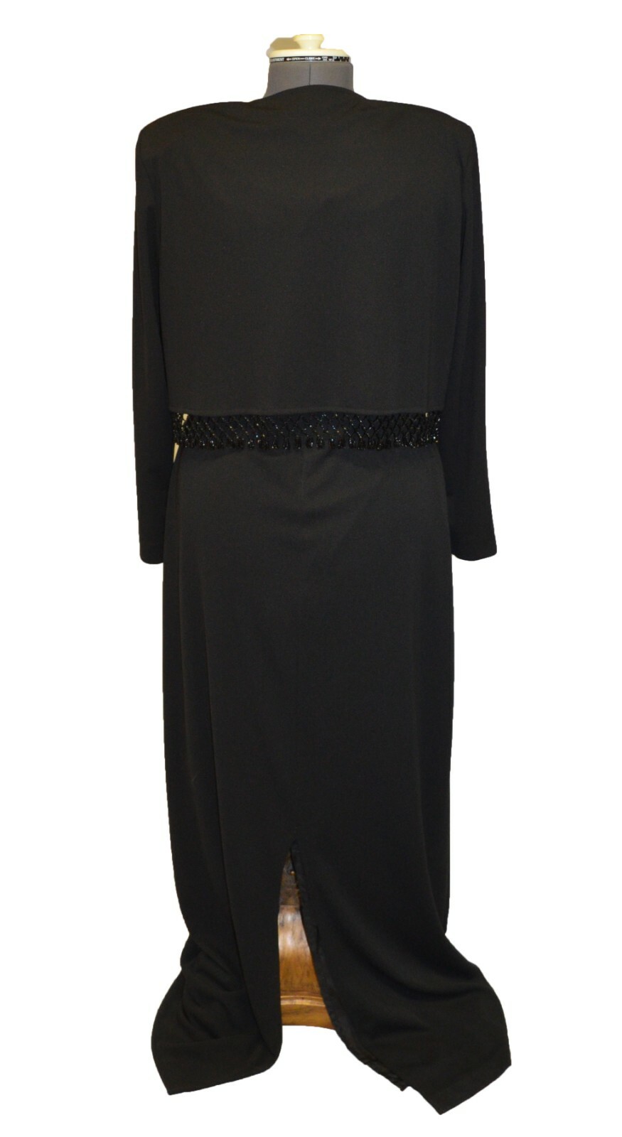 Crimson by Lawrence Kurtz Vintage 80s 90s Black Beaded Party Dress Jacket Set 14