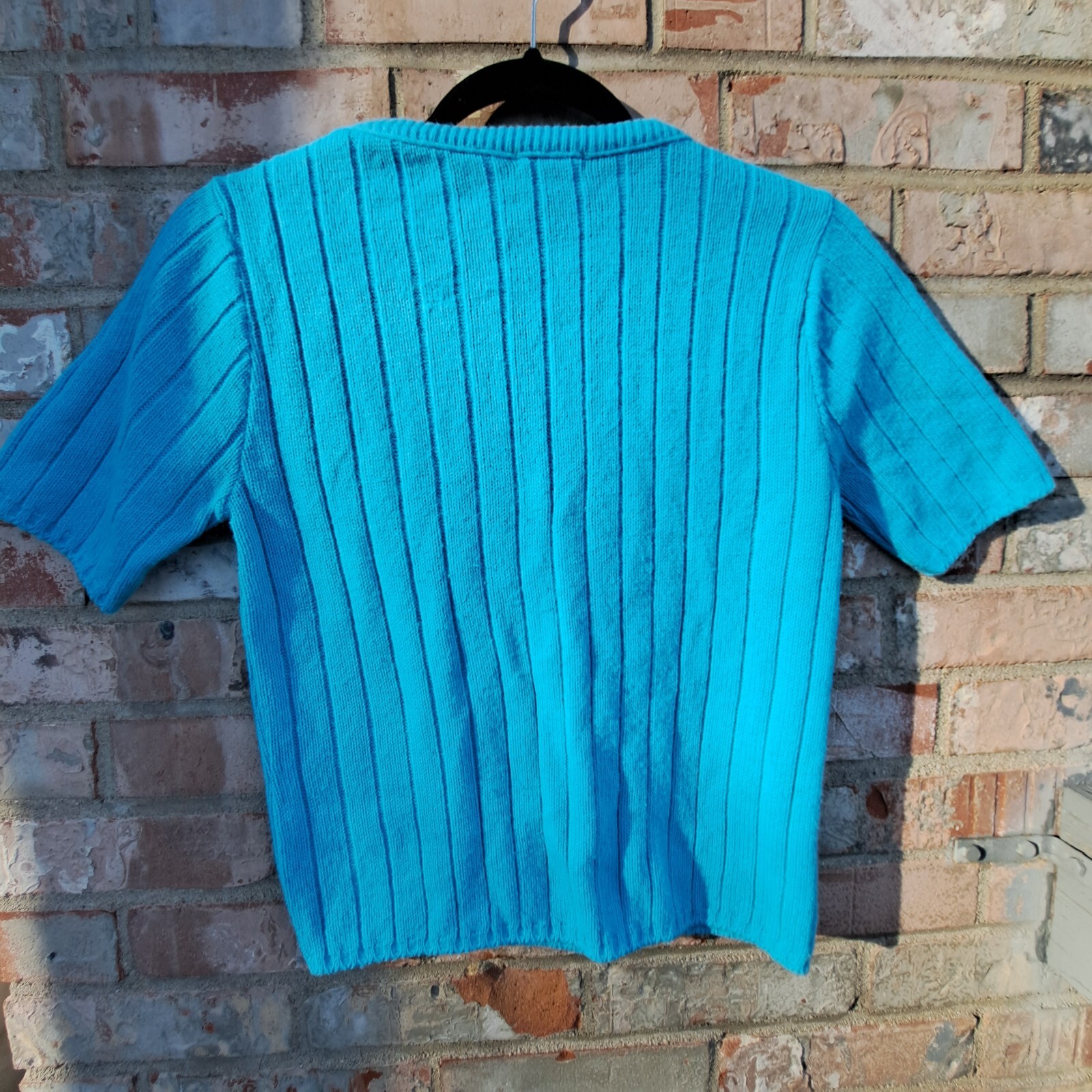 1950’s/60’s Orlon Acrylic Bright Teal Blue Fitted Crop Sweater xs /med