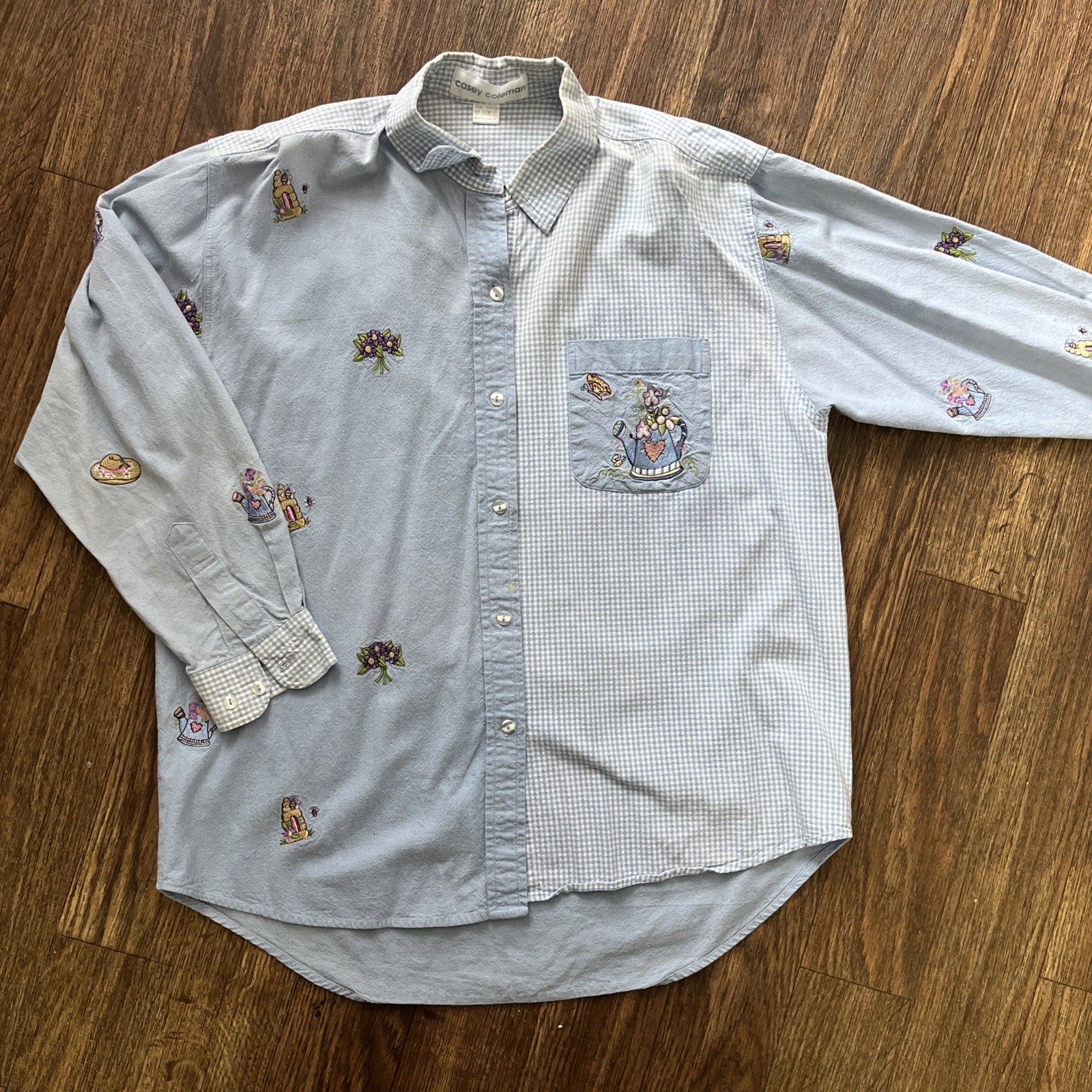 Vintage Casey Coleman Embroidered Shirt Womens XL 90s Cottagecore Button Down