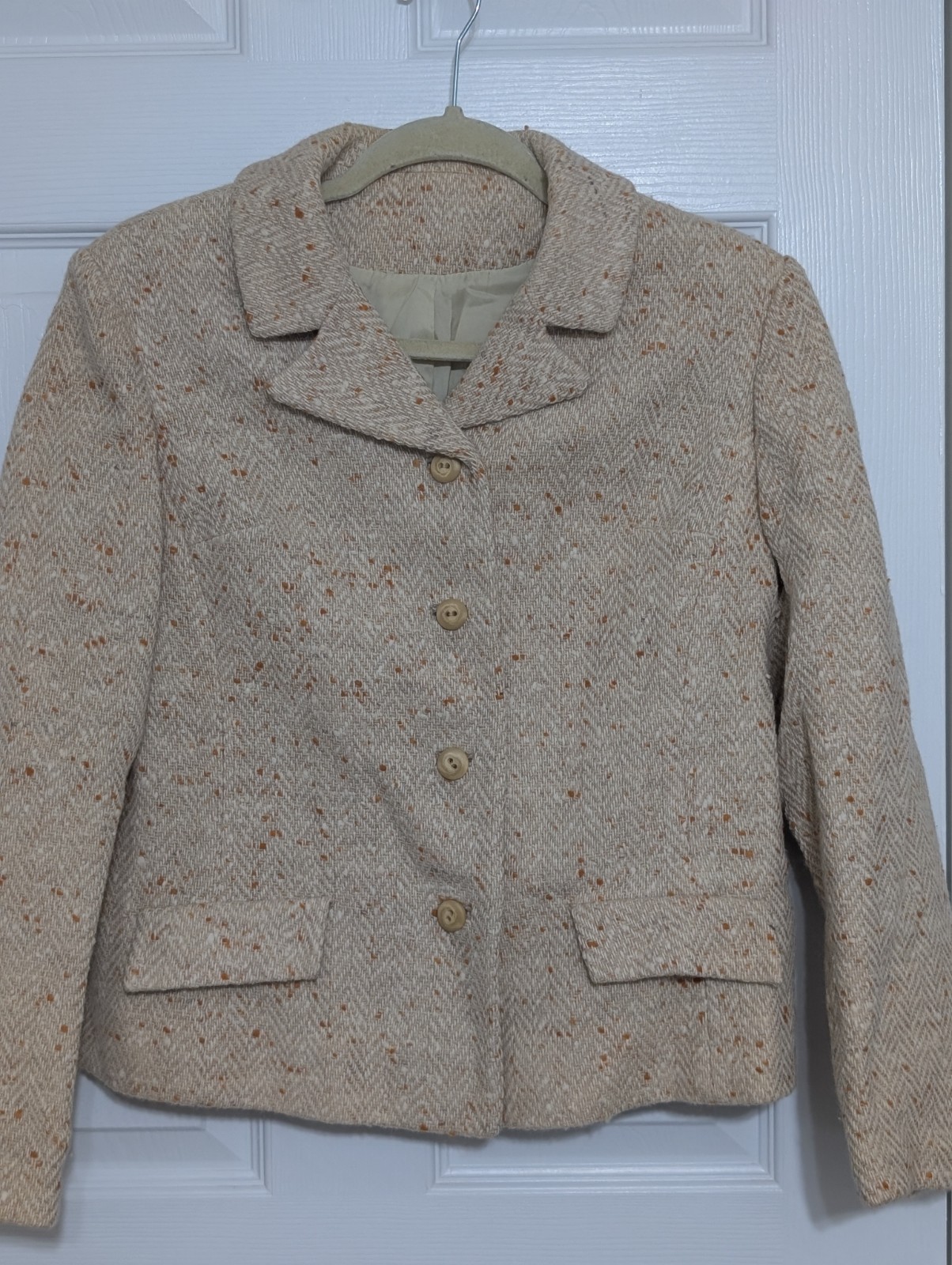 Miss B. R. Union Made Vtg Wool Tan Cream Yellow Speckled Jacket Skirt Size Small