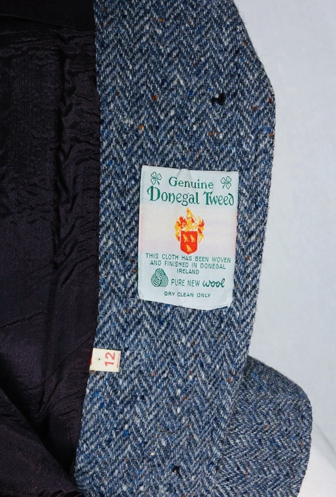 Donegal Tweed Jacket Blazer Wool Vintage Blue Grey Hourihan Dublin Leather
