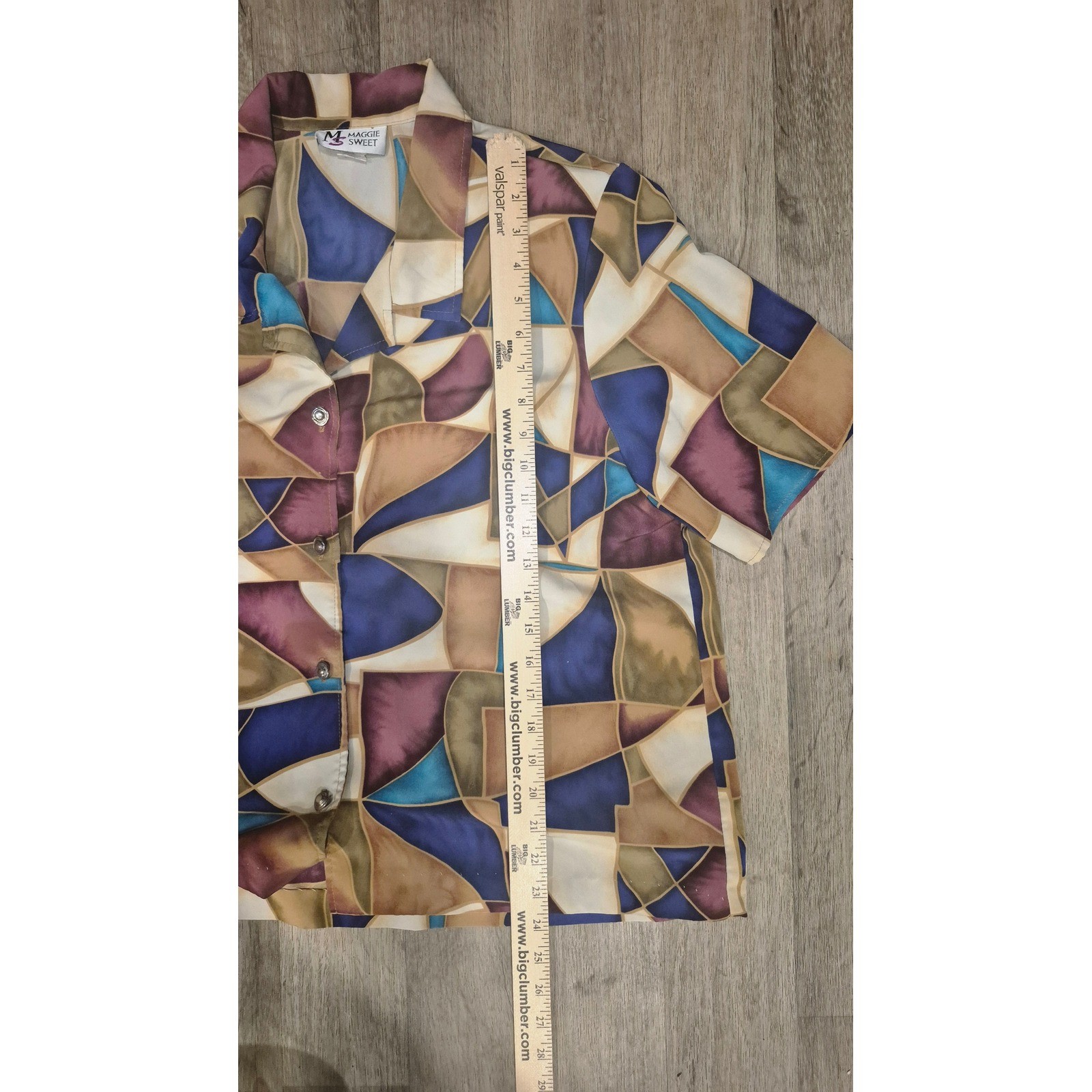 Vintage Maggie Sweet Blouse Abstract Print Made USA Retro Artsy Top Size M L