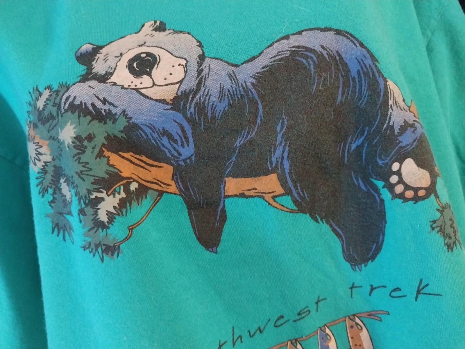 VTG NORTHWEST TREK SLEEP SHIRT COTTON BABYDOLL CABIN BEAR FISHING CAMPING 52 OS