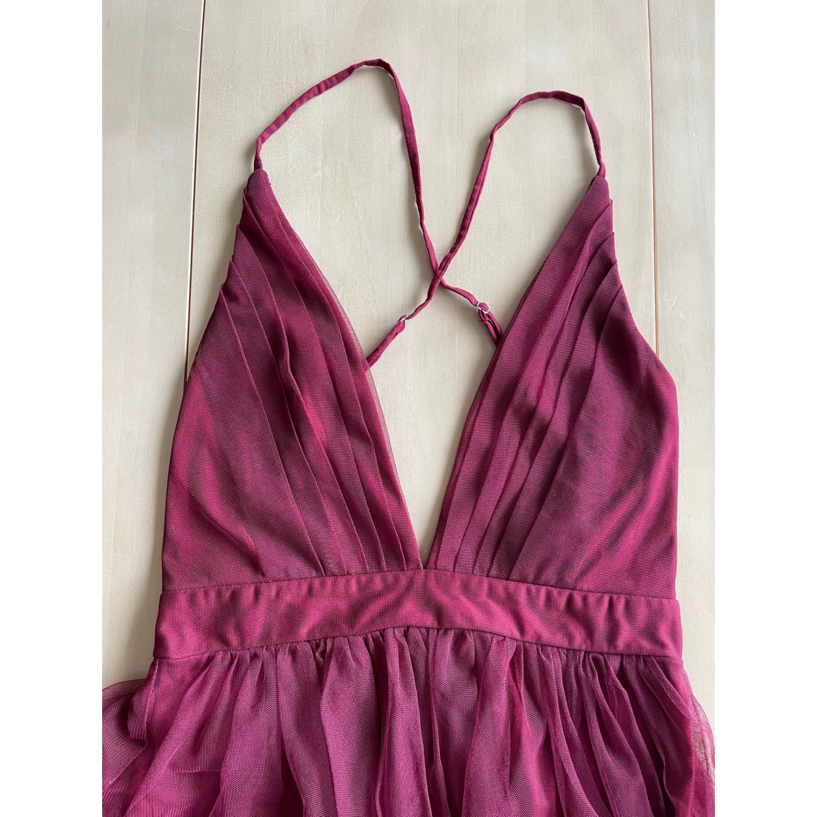 Luxxel Maroon Dark Red Deep V-Neck Spaghetti Formal Dress Size Small
