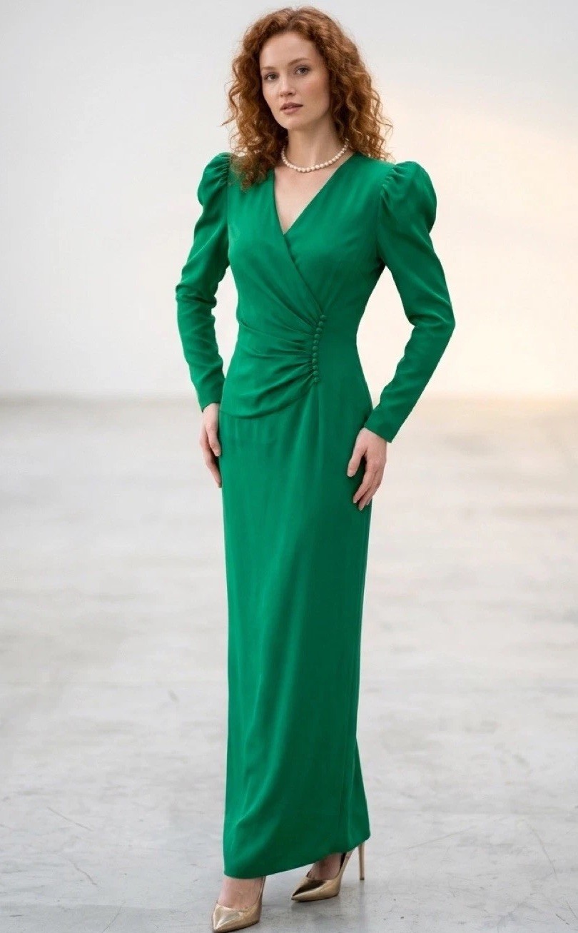 Carolina Herrera Green Silk Maxi Fits Size 6-8 Rare Vintage Formal