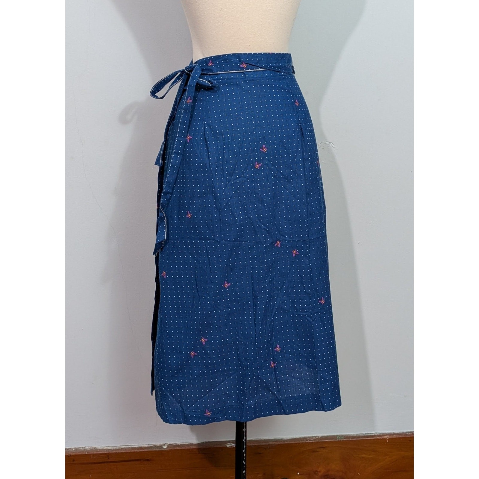 Blue Polka Dotted Butterfly 70s Wrap Skirt