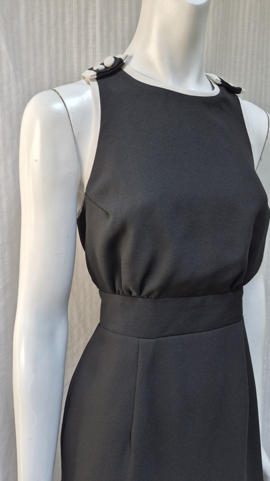 Vintage 1990’s DATIANI Black White Trim Button Back Dress – Size XS/S – EUC