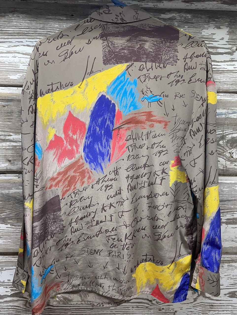 Vtg 70’s LOUBELLA Sz 12 Art Abstract semi sheer top EUC