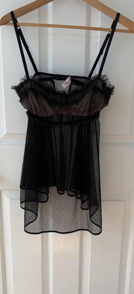 Victoria Secret Lace Sheer Black Babydoll Lingerie Nightie Sexy Goth 36C Y2K