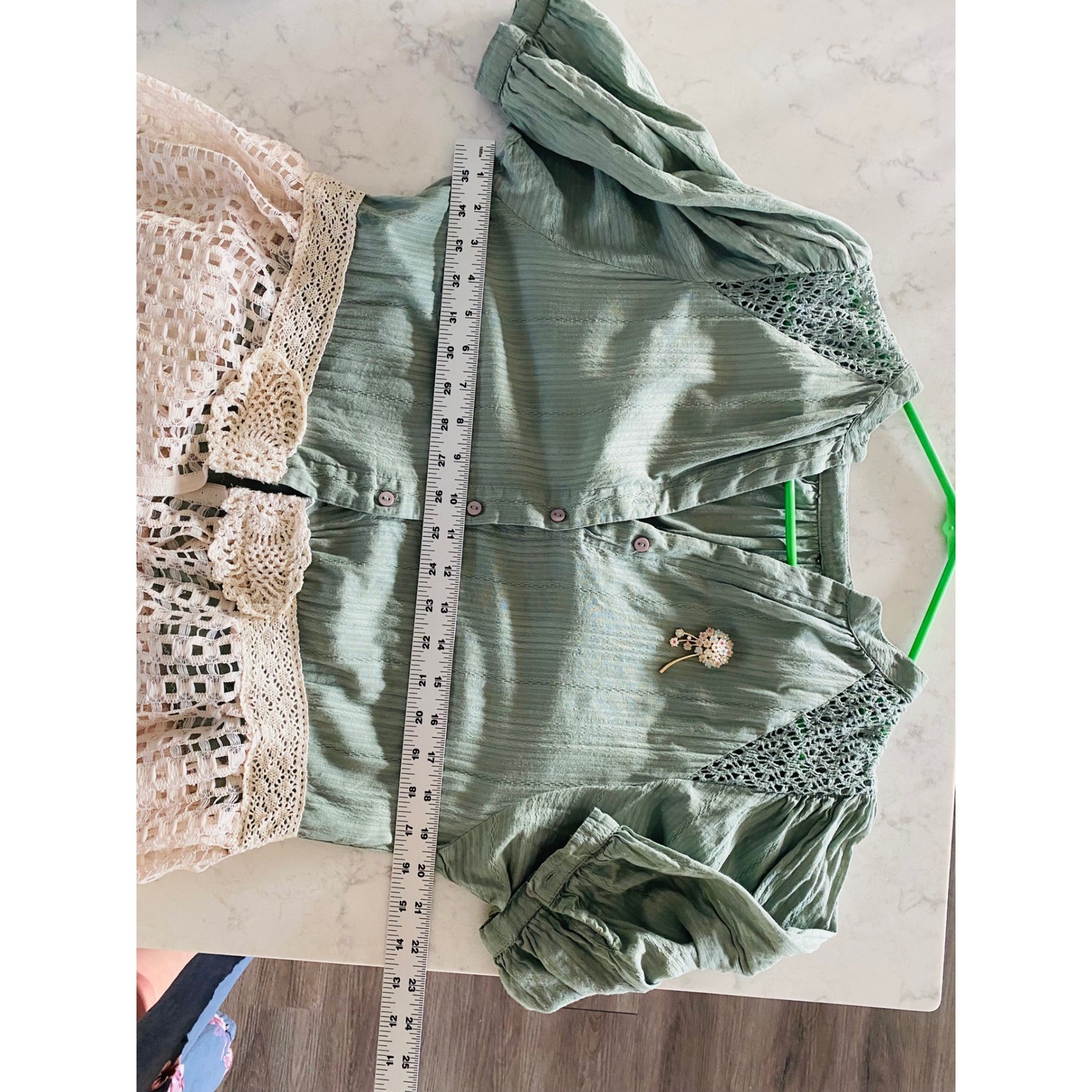 Upcycled One of a Kind Sage Green Cream Lace Boho CottageCore Festival Duster