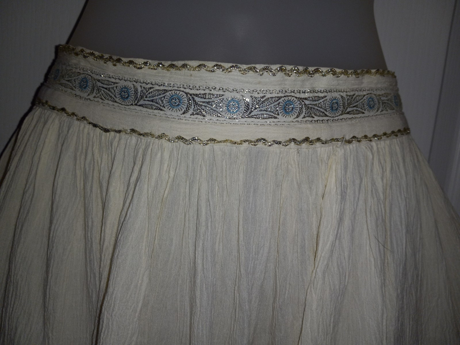 Vintage 50s Ivory Silver Metallic Ric Rac Patio Full Circle Squaw Skirt Viva S