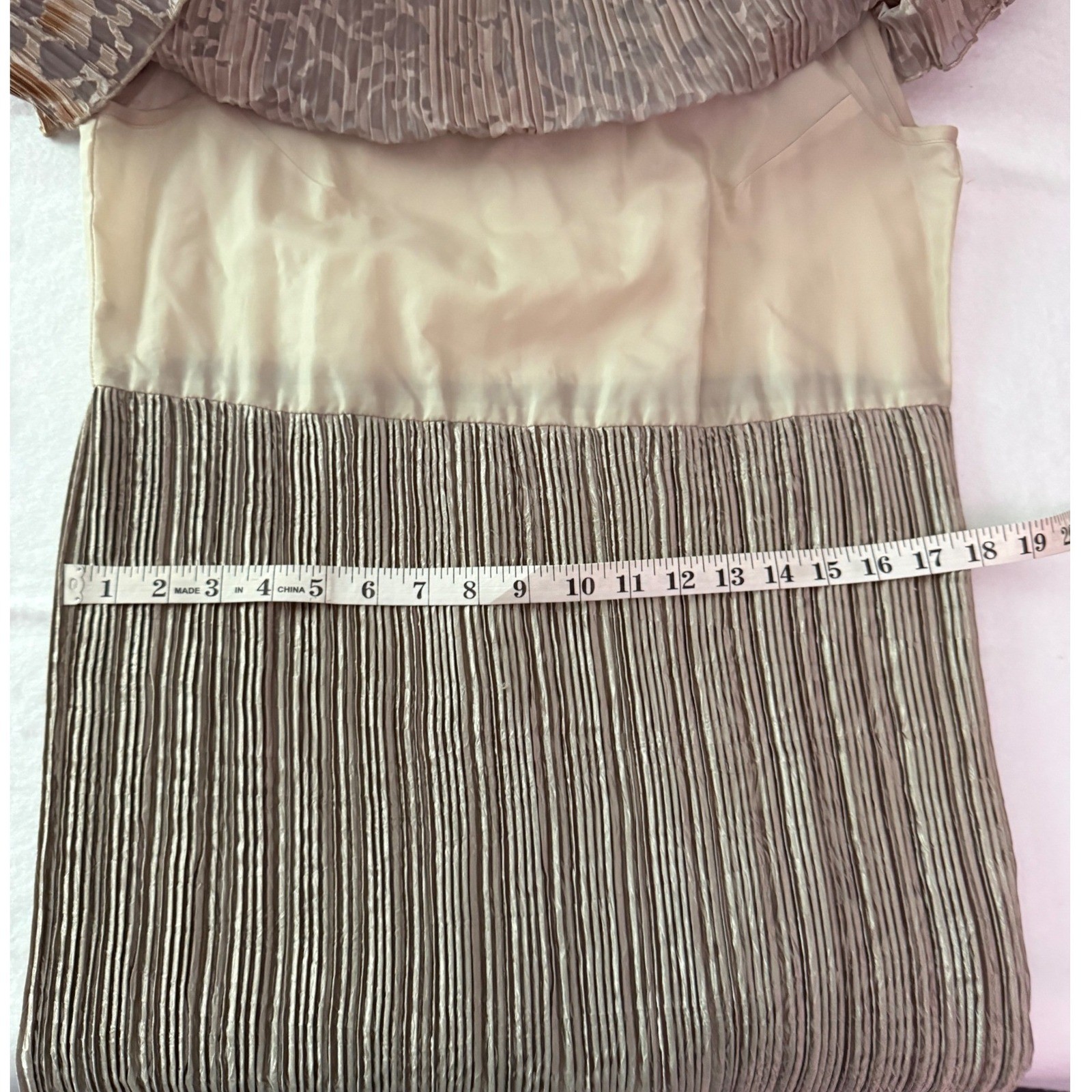 Jeanne Marc Vintage champagne Gold Burnout Micro Pleated Maxi Dress Size S 8/10