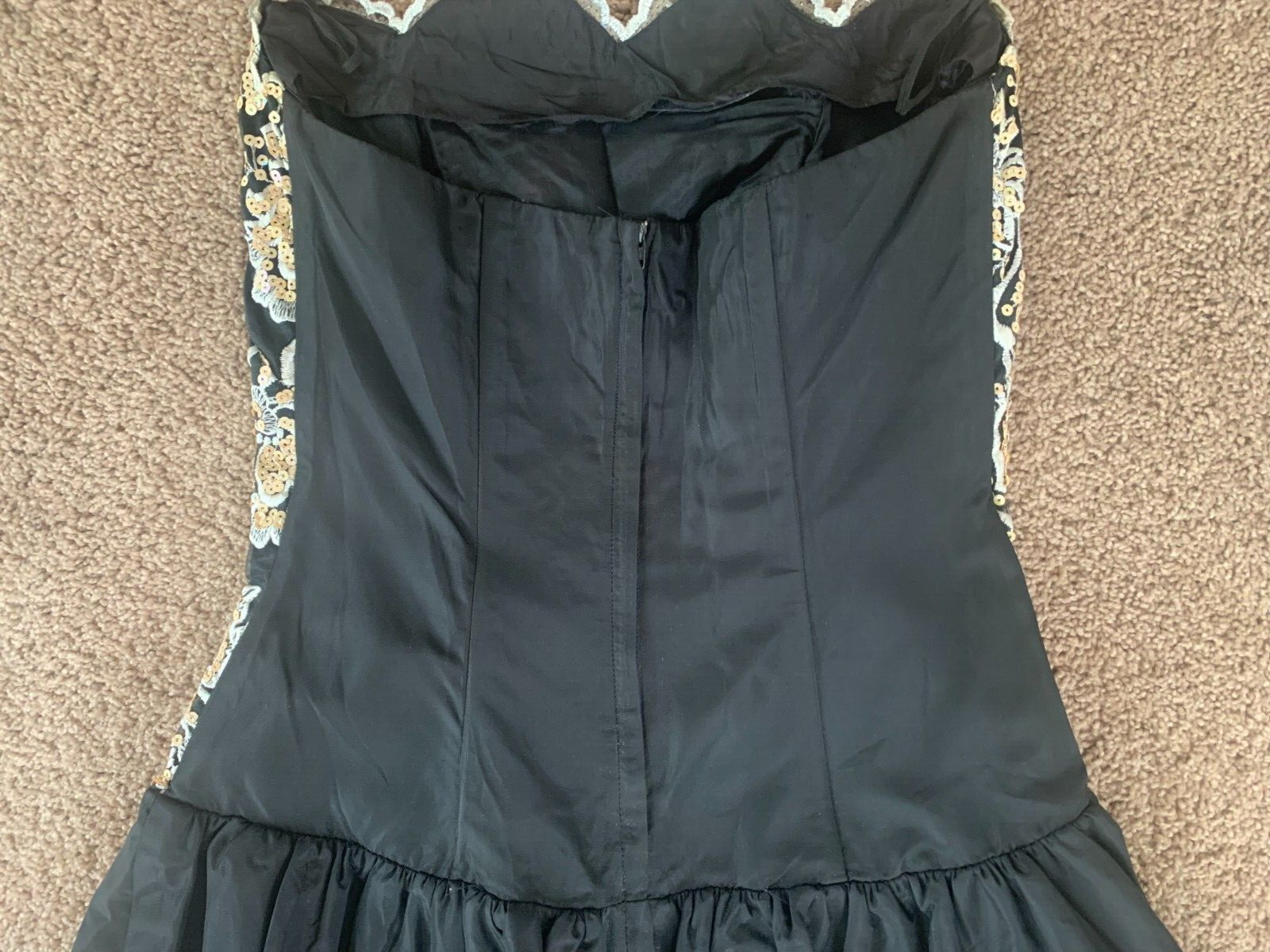 Vtg Gunne Sax Black Taffeta W/Sequin/Lace Corset Top W/Crinoline Skirt Sz 9/10