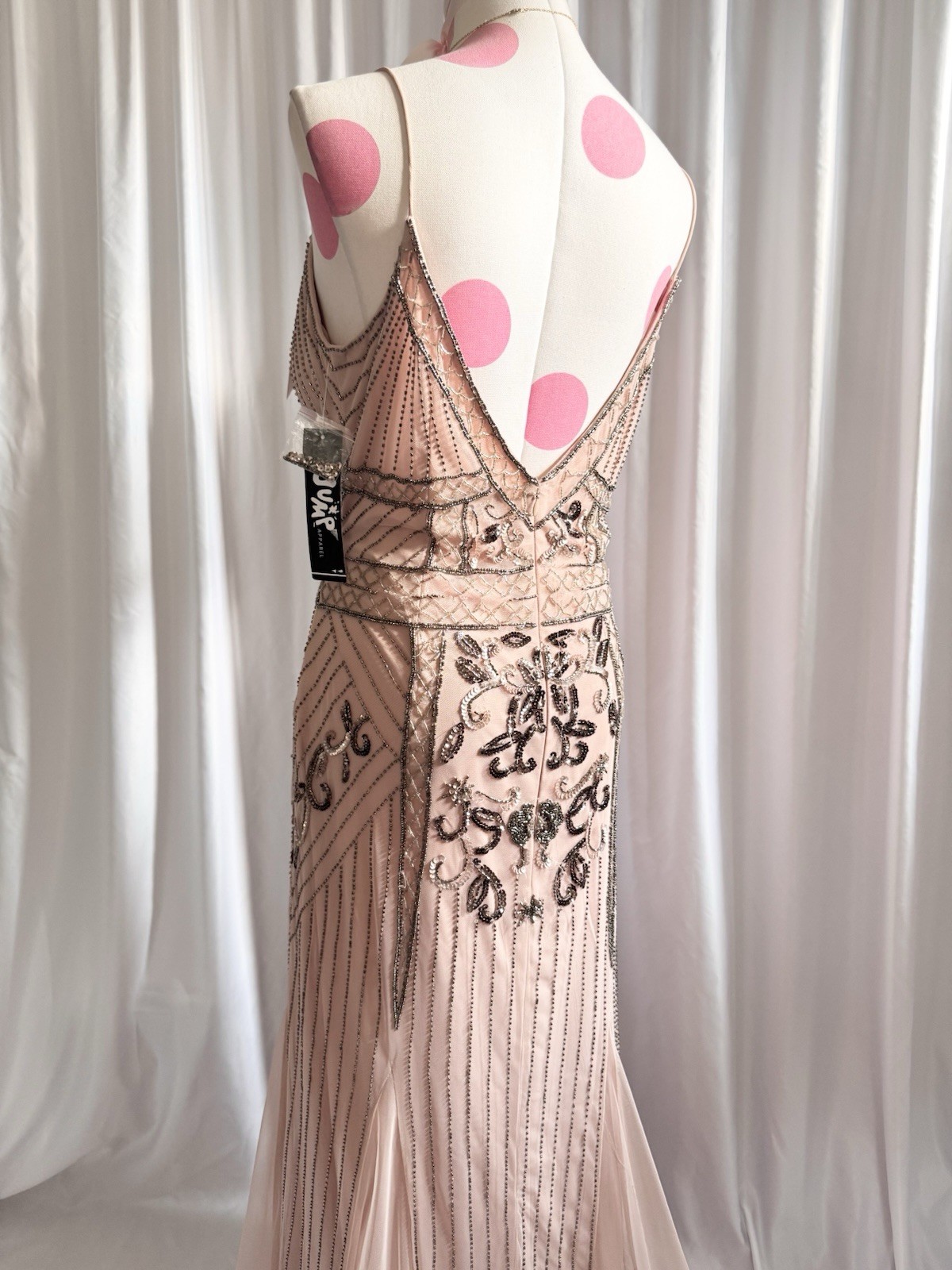 Vintage Pink Silver Fairy Beaded Sequin Ruffle Princess Formal Gown Dress 15/16